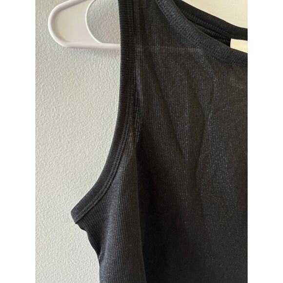 H&M Top Womens Large Black Glittery NWT Crop Tank Sustainable Ribbed Fitted - Picture 2 of 5